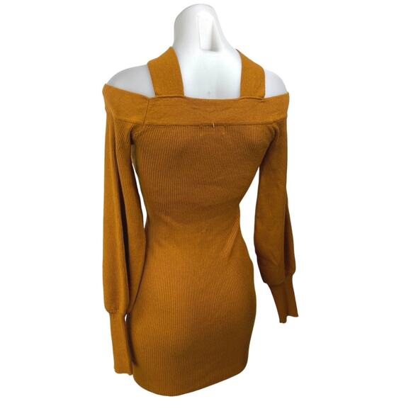 Love Always Brown Rib Knit Cutout Keyhole Long Sleeve Mini Sweater Dress Size M - Picture 2 of 5